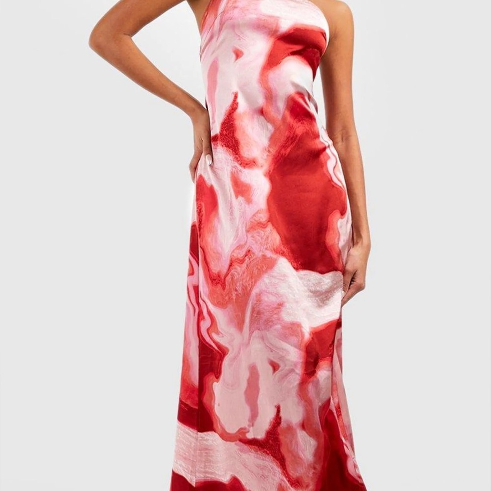Elegant Red and Pink Marble Dress